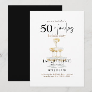 Invitación Fiesta de cumpleaños negra moderna 50 y fabulosa