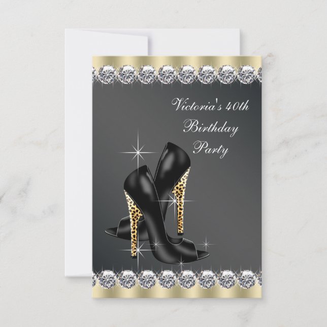 Invitación Fiesta de cumpleaños negra y elegante para mujer (Anverso)