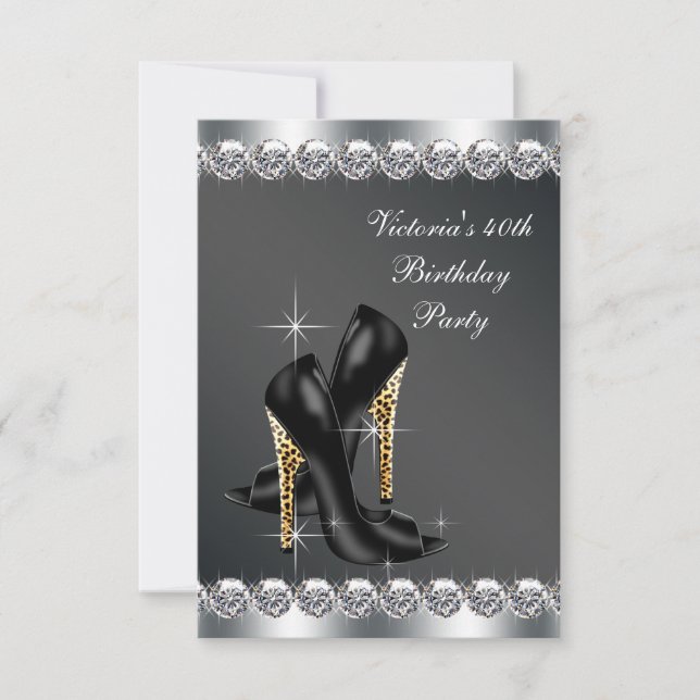 Invitación Fiesta de cumpleaños negra y elegante para mujer (Anverso)
