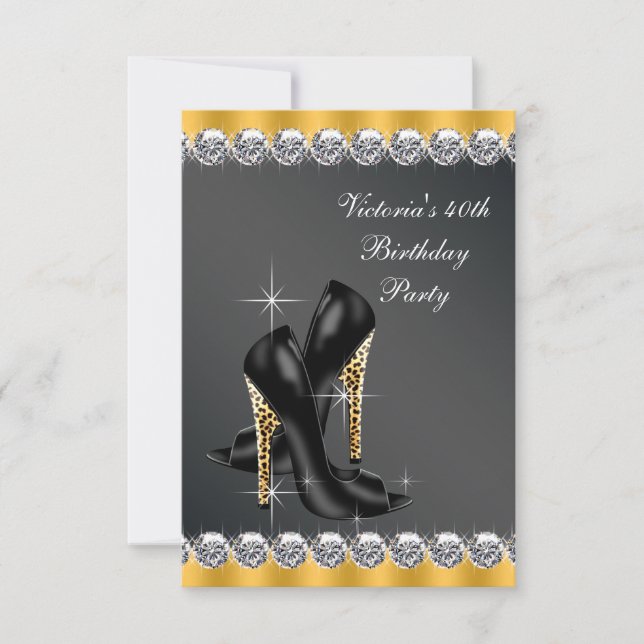 Invitación Fiesta de cumpleaños negra y elegante para mujer (Anverso)