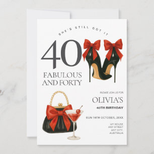 Invitación Fiesta de cumpleaños negra y roja moderna y trendy