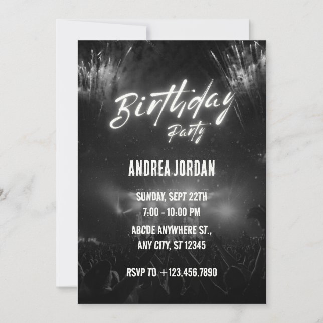 Invitación Fiesta de cumpleaños negro (Anverso)