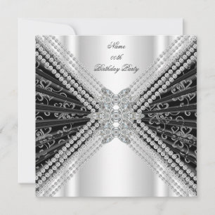 Invitación Fiesta de Cumpleaños Negro Blanco Brillo Diamante