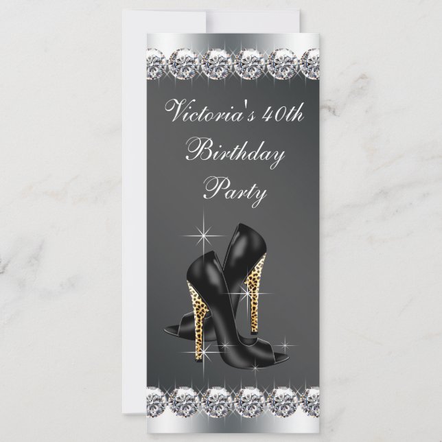 Invitación Fiesta de cumpleaños negro de la Moda de mujeres (Anverso)