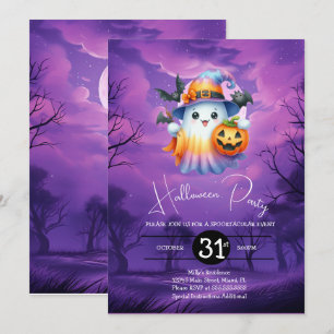 Invitación Fiesta de cumpleaños neon de fantasma de Halloween