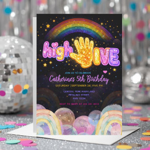Invitación Fiesta de Cumpleaños Neon Glow Sparkle High Five