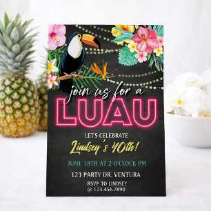 Invitación Fiesta de Cumpleaños Neon Luau   Fiesta Tropical H