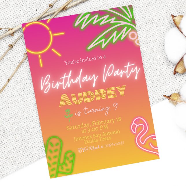 Invitación Fiesta de cumpleaños - Neón rosa (Subido por el creador)