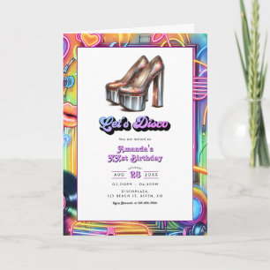 Invitación Fiesta de cumpleaños Neon "Vamos a Disco"