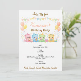 Invitación Fiesta de Cumpleaños Neutral de Ositos Bebés Paste