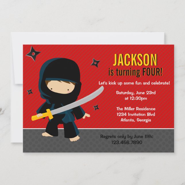 Invitación Fiesta de cumpleaños Ninja (Anverso)