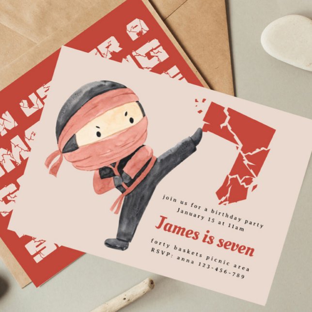 Invitación Fiesta de cumpleaños Ninja, niños karate sétimo cu (Subido por el creador)