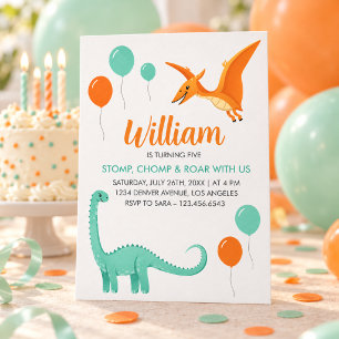 Invitación Fiesta de Cumpleaños Niño Dinosaurio Pisotón Mordi