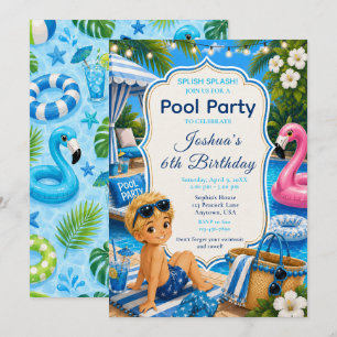 Invitación Fiesta de Cumpleaños Niño en Piscina Azul