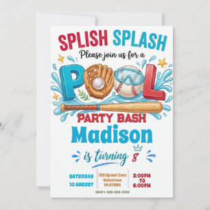 Invitación Fiesta de Cumpleaños Niño Piscina de béisbol