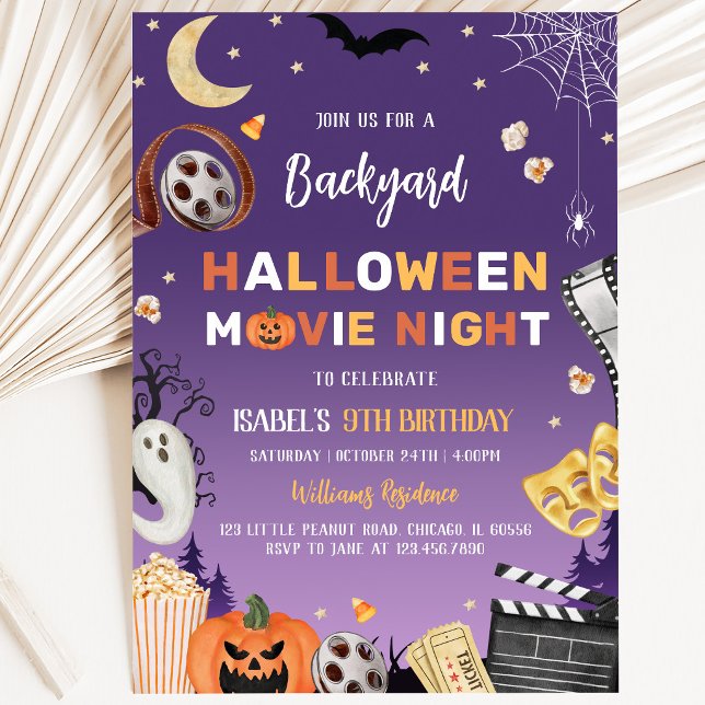 Invitación Fiesta de Cumpleaños Noche de Cine de Halloween en (Subido por el creador)
