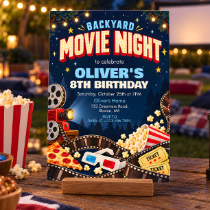 Invitación Fiesta de Cumpleaños Noche de Cine en el Jardín