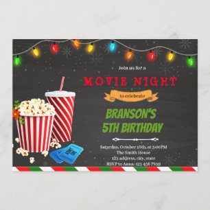 Invitación fiesta de cumpleaños noche de película de Navidad