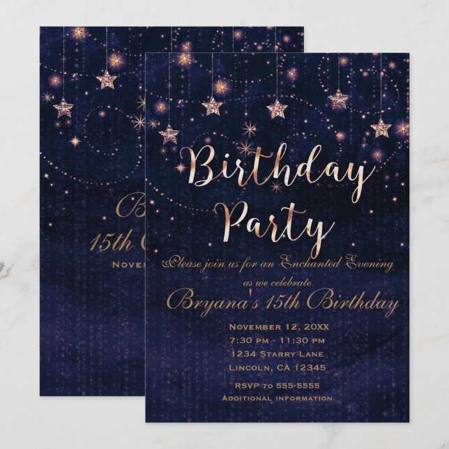 Invitación Fiesta de Cumpleaños Noche Starry Whimsical Purple (Anverso / Reverso)