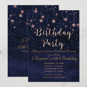 Invitación Fiesta de Cumpleaños Noche Starry Whimsical Purple
