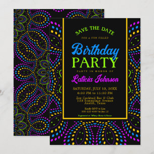 Invitación Fiesta de cumpleaños Noches de neón bohemio