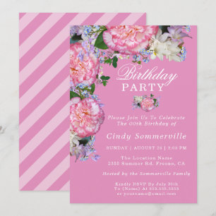 Invitación Fiesta de cumpleaños número 00 de Floral Rosa