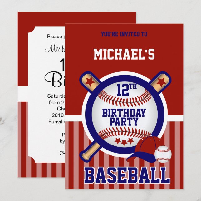 Invitación Fiesta de cumpleaños número 0 - Béisbol (Anverso / Reverso)