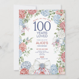 Invitación Fiesta de cumpleaños número 100, blanco y azul roj