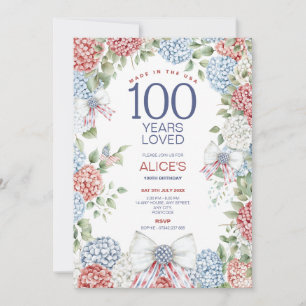 Invitación Fiesta de cumpleaños número 100, blanco y azul roj