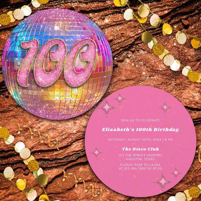 Invitación Fiesta de Cumpleaños número 100 Bola de Discoteca  (Subido por el creador)