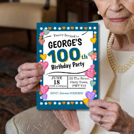 Invitación Fiesta de cumpleaños número 100, celebración de ha