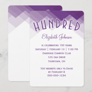 Invitación Fiesta de cumpleaños número 100 con borde púrpura