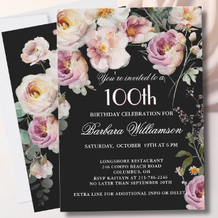 Invitación Fiesta de cumpleaños número 100 con flores pintada