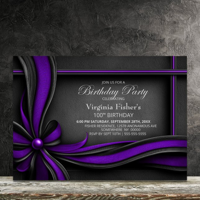 Invitación Fiesta de cumpleaños número 100 con lazo elegante  (Subido por el creador)