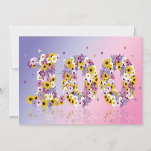 Invitación Fiesta de cumpleaños número 100, con letras con fl (Anverso)