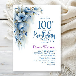Invitación Fiesta de cumpleaños número 100 con tema floral az