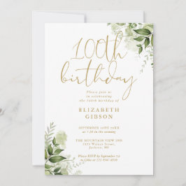 Invitación Fiesta de cumpleaños número 100 con vegetación flo