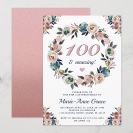 Invitación Fiesta de cumpleaños número 100 Damas Florales