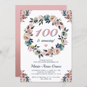 Invitación Fiesta de cumpleaños número 100 Damas Florales