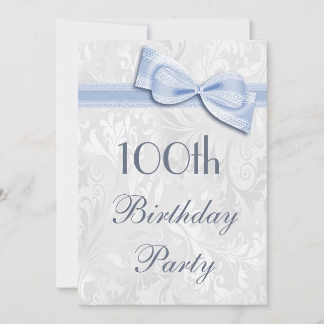 Invitación Fiesta de cumpleaños número 100 Damasco y Faux Bow (Anverso)