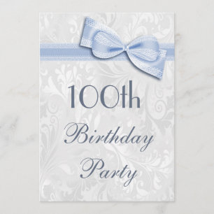 Invitación Fiesta de cumpleaños número 100 Damasco y Faux Bow