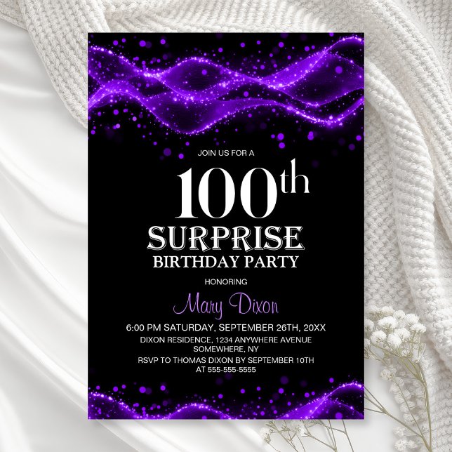 Invitación Fiesta de cumpleaños número 100 de Black and Purpl (Subido por el creador)