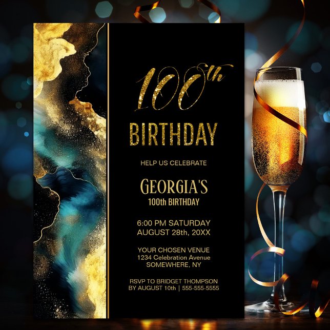 Invitación Fiesta de cumpleaños número 100 de Black Gold Cele (Subido por el creador)