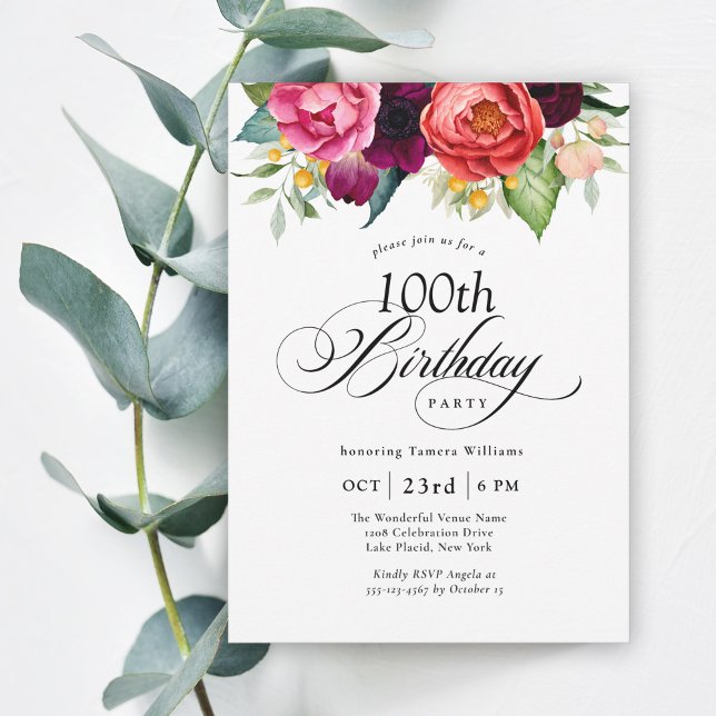 Invitación Fiesta de cumpleaños número 100 de Boho Rustic Wat (Celebrate this milestone in lovely style!)