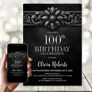 Invitación Fiesta de cumpleaños número 100 de Flor de Plata N