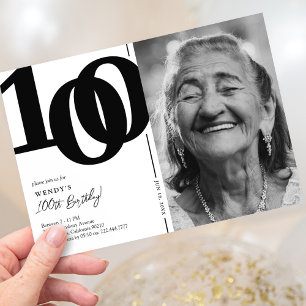 Invitación Fiesta de cumpleaños número 100 de Foto en Blanco 