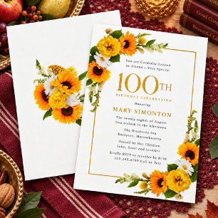Invitación Fiesta de cumpleaños número 100 de Girasol Popular