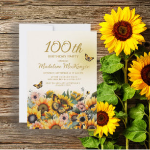 Invitación Fiesta de cumpleaños número 100 de girasoles marip