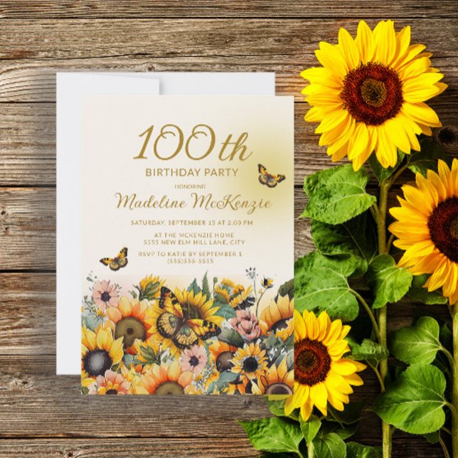 Invitación Fiesta de cumpleaños número 100 de girasoles marip (Subido por el creador)