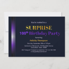 Invitación Fiesta de cumpleaños número 100 de Gold and Purple